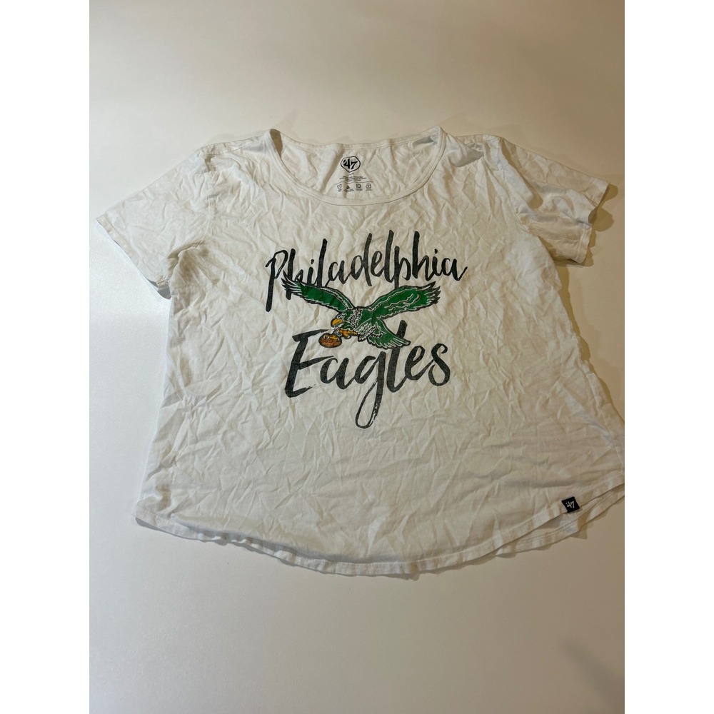 47 Brand Philadelphia Eagles T-Shirt Women's Large White Graphic Short Sleeve